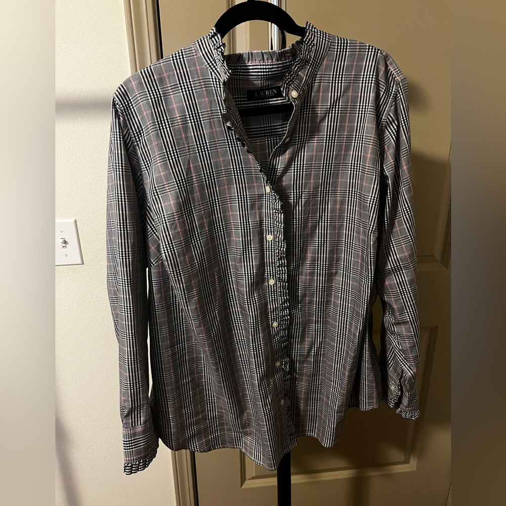 Ralph Lauren Stripped Plaid Ruffle Button Down Size 2X